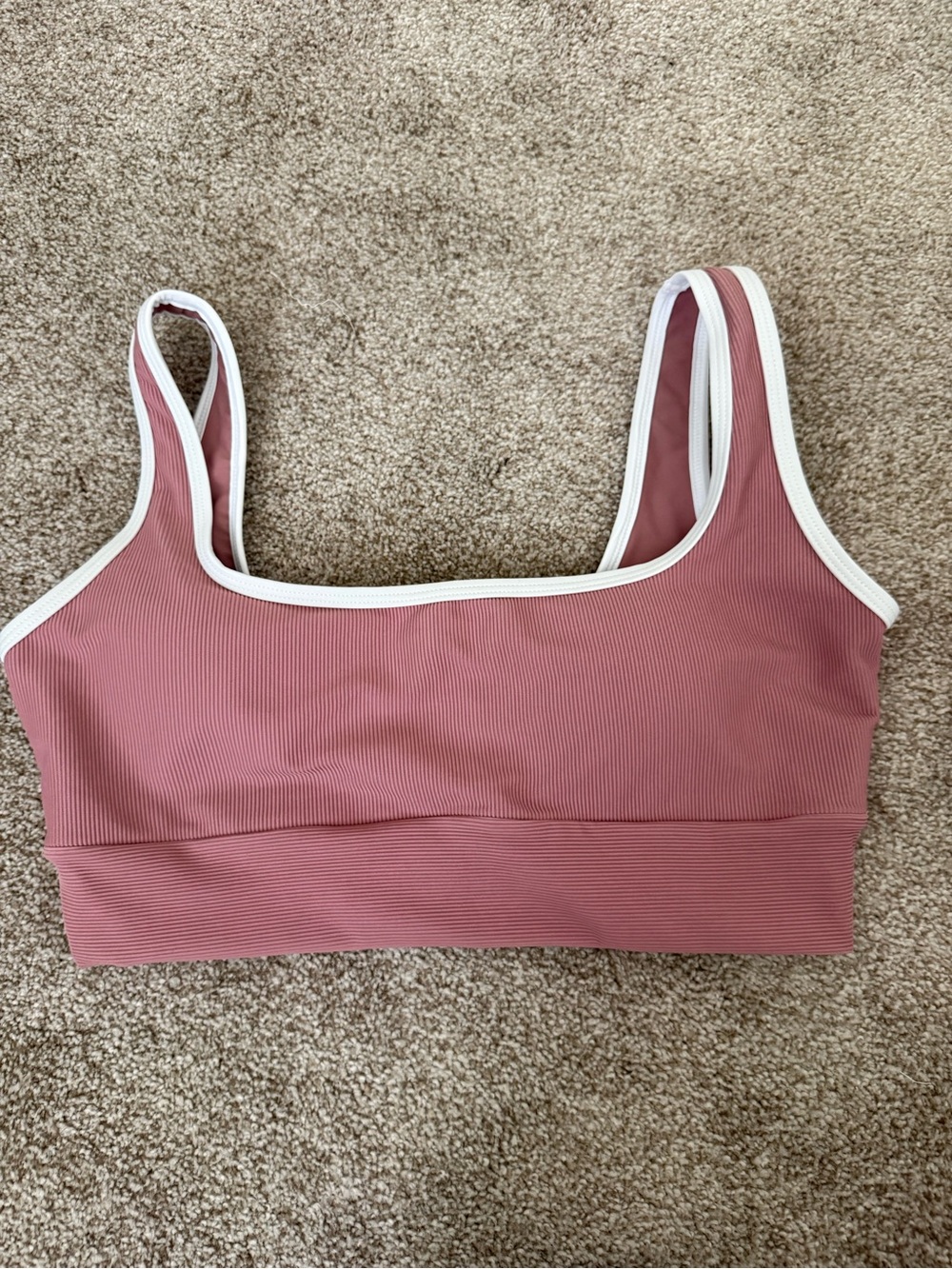 LainSnow Ribbed Mauve Sports swim top with White Trim